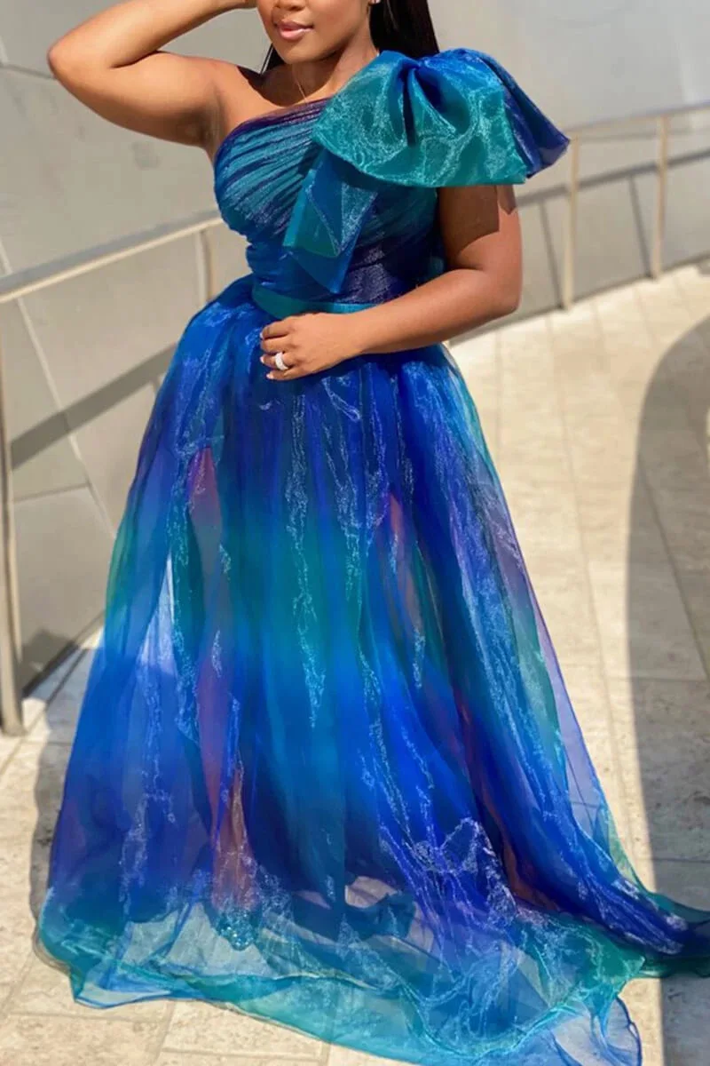 PLEINDI Luxury Evening Dresses One-Shoulder A-LINE Sleeveless Floor-Length Chiffon 2022 New of Ruched Exquisite Prom Women Dress