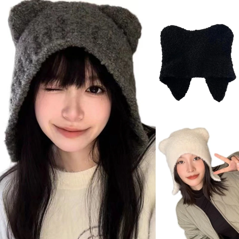 

Women Winter Hat Lovely Cartoon Bear Hat Pilling Resistant New Year Girls Earflap Hat Fun Headgear Adult Lady Beret Hats