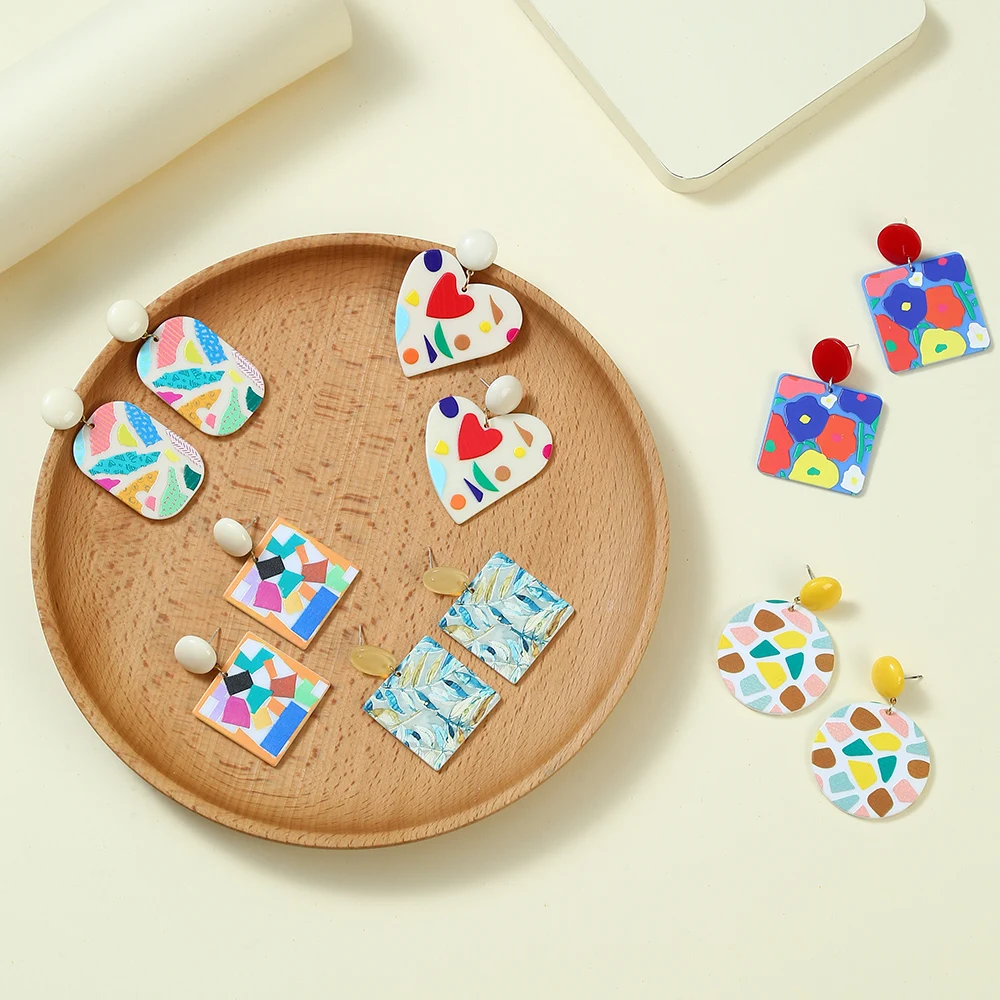 Акриловые цветные геометрические прямоугольные серьги в ассортименте ...