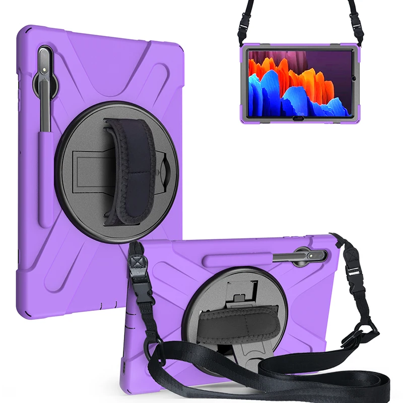 

360 Rotation Shockproof Cover with Shoulder Strap for Samsung Galaxy Tab S7 S8 Plus 12.4 X800 X806 T970 T975 Silicone Case
