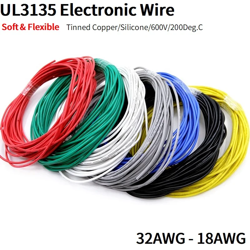 2/10M Copper Wire 32 30 28 26 24 22 20 18 AWG Soft Silicone Rubber Insulated Flexible UL3135 Electron LED Lamp Lighting Cable