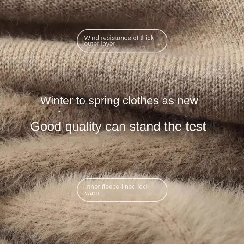 Осенне-зимний мужской свитер с высоким воротником вязаный бархатный теплый