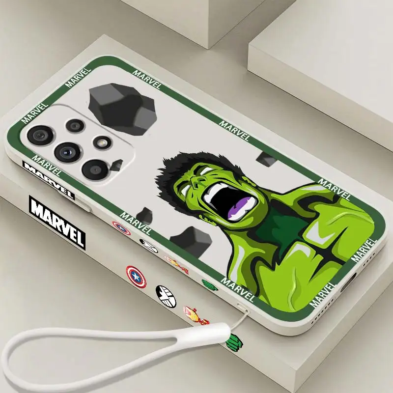 

Marvel SpiderMan Hulk Logo Phone Case For Samsung Note 20 10 A54 A31 A14 A03 A22 A34 A04 A24 Ultra Plus 5G Liquid Left Rope