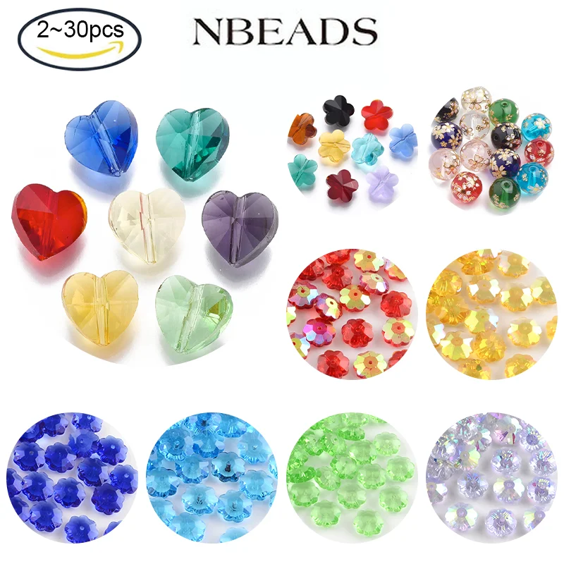 

NBEADS 2-30PCS Transparent Glass Beads Faceted Flower Mixed Color 10x10x6.5mm Hole: 1mm