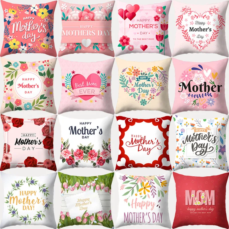 

Mother's Day Pillowcase Pink Cushion Cover 45X45 Flower Decorative Throw Pillows Sofa Cushions Pillow Covers Home Decor Love Mom