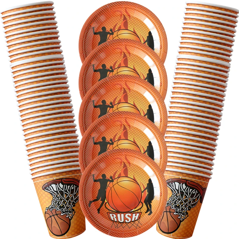 

60pcs/lot Basketball Theme Tableware Set Birthday Party Plates Cups Dishes Decoration Baby Shower Events Supplies