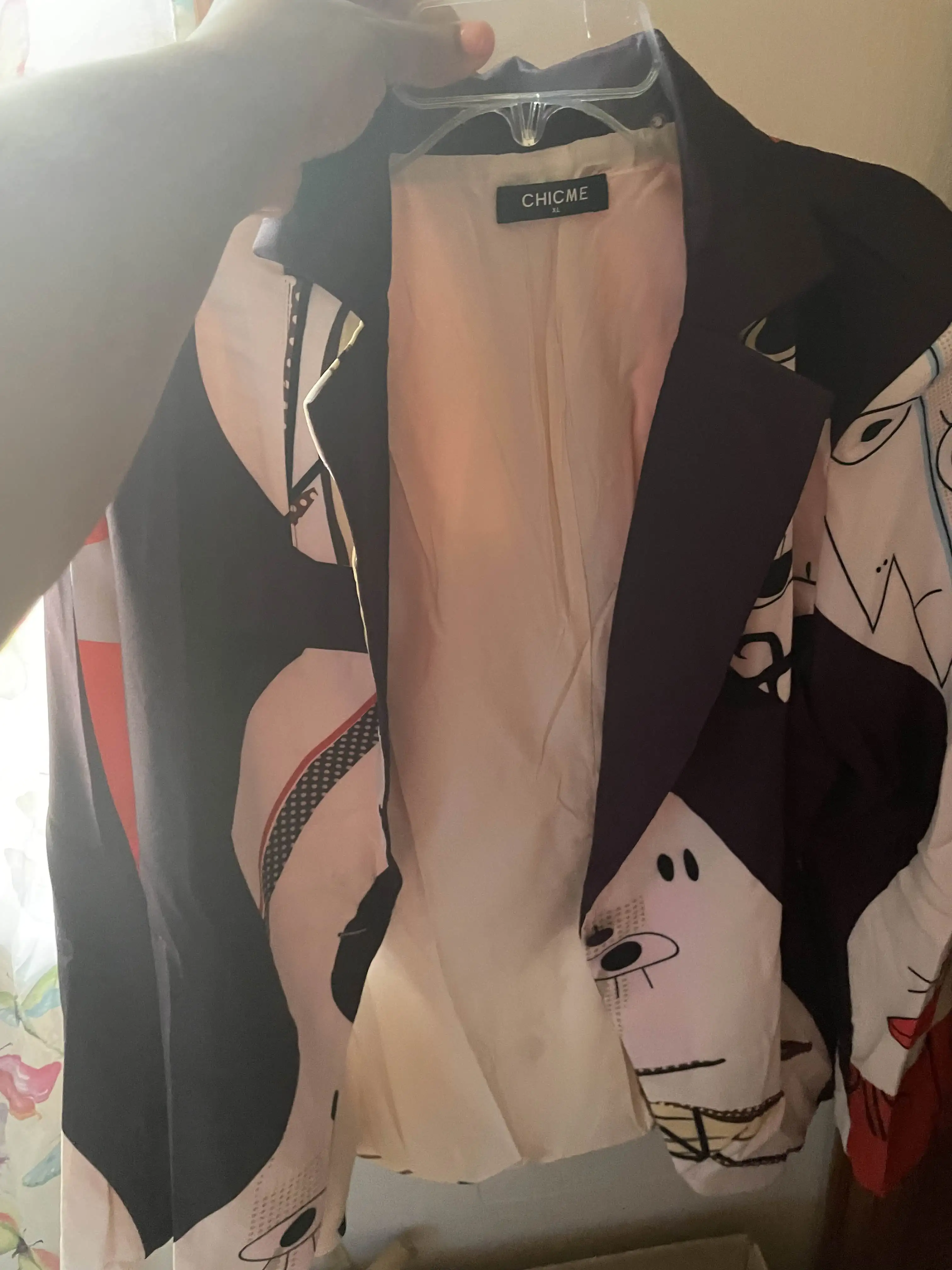 Abstract Figure Print Lapel Collar Blazer Women Double Breasted Office Lady Loose Classic Coat Suit Jacket Outwear Outfits