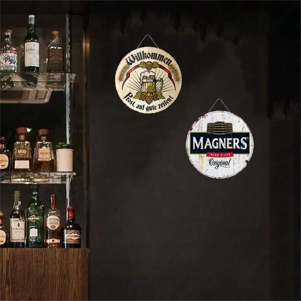 Круглая металлическая деревянная вывеска пива в стиле ретро постер Настенная