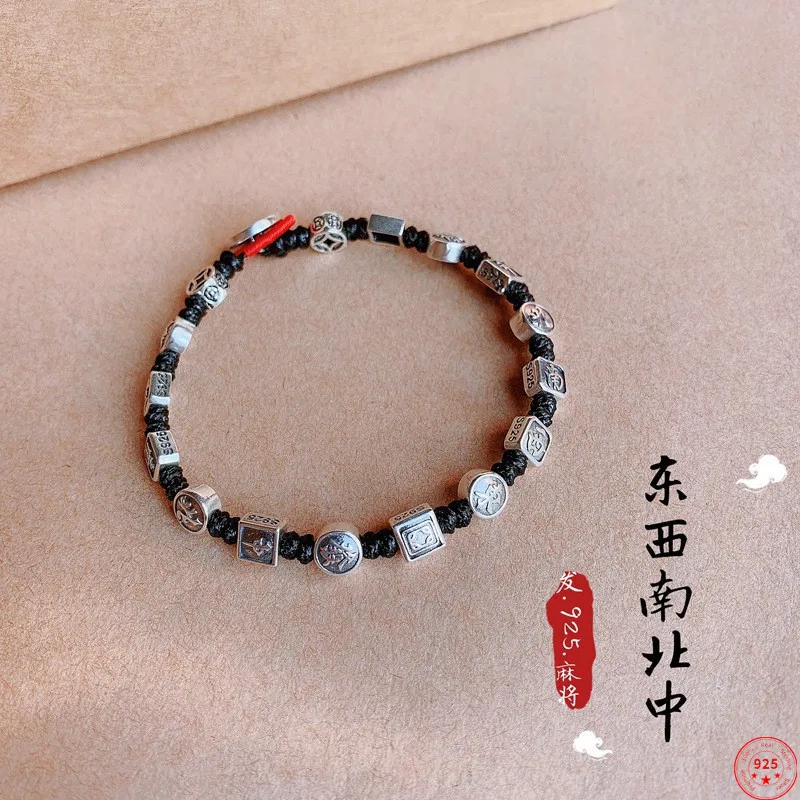 

S925 Sterling Silver Charm Bracelets 2022 New Popular Round Square Wax Hope Hand String Mahjong Argentum Jewelry for Women Men