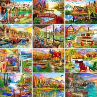 gatyztory frame 60x75cm painting by numbers for adults coloring by numbers country scenery paint by numbers home decor unique gi
