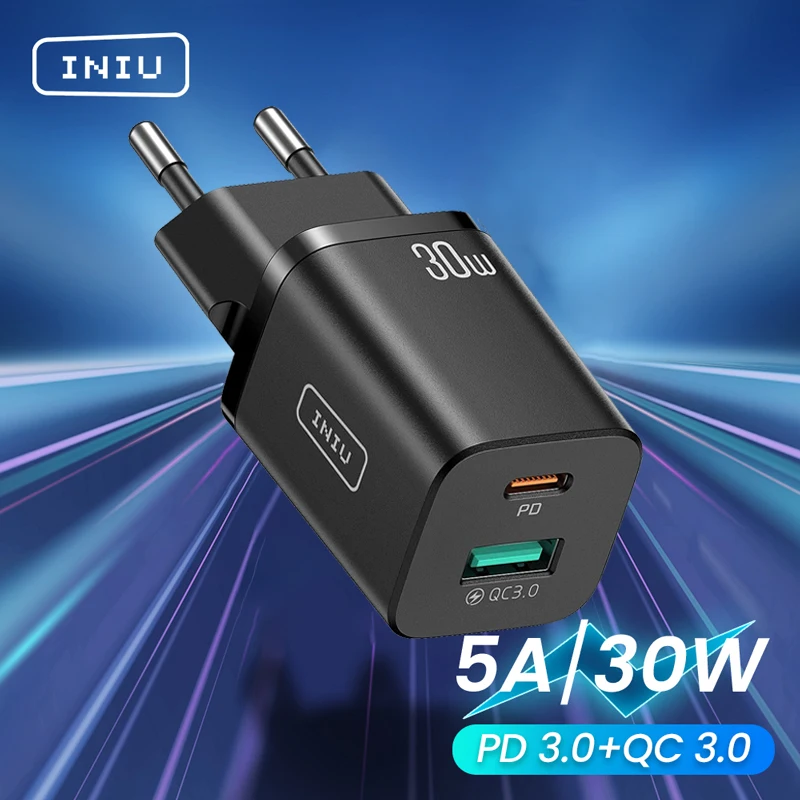 

Сетевое зарядное устройство с 2 USB-портами и поддержкой быстрой зарядки, 30 Вт