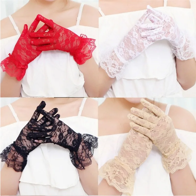 

Girl Lace Gloves 2022 Spring Summer Elastic Sun Protection Solid Sunscreen Summer Gorgeous Pink Finger Gloves Accessories Sexy