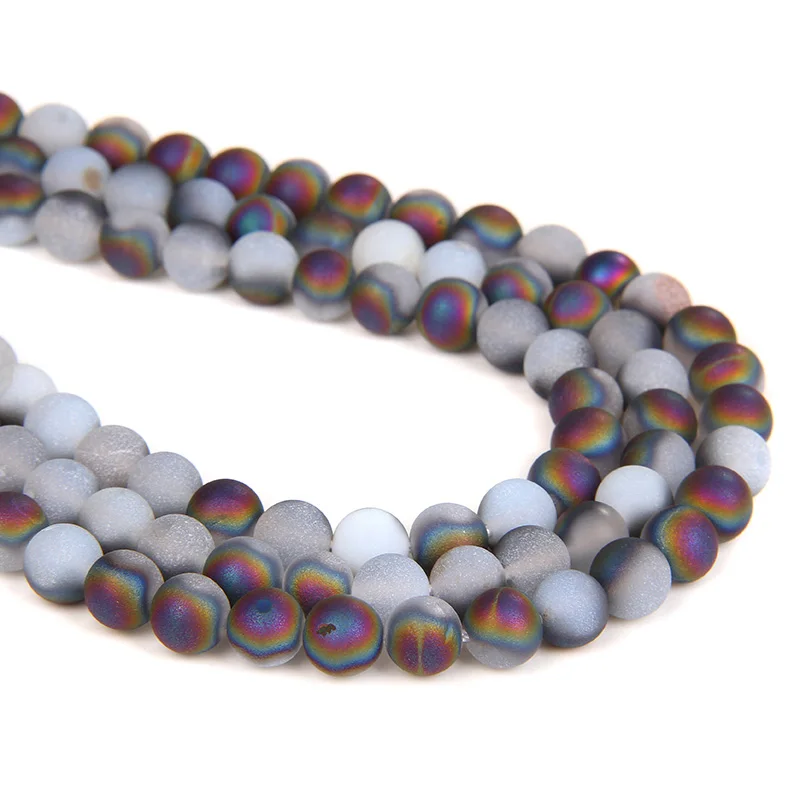 

Matte Colorful Plating Natural Stone Beads Agates Round Looose Spacer Beads for Jewelry Making Handmade DIY Bracelet Necklace