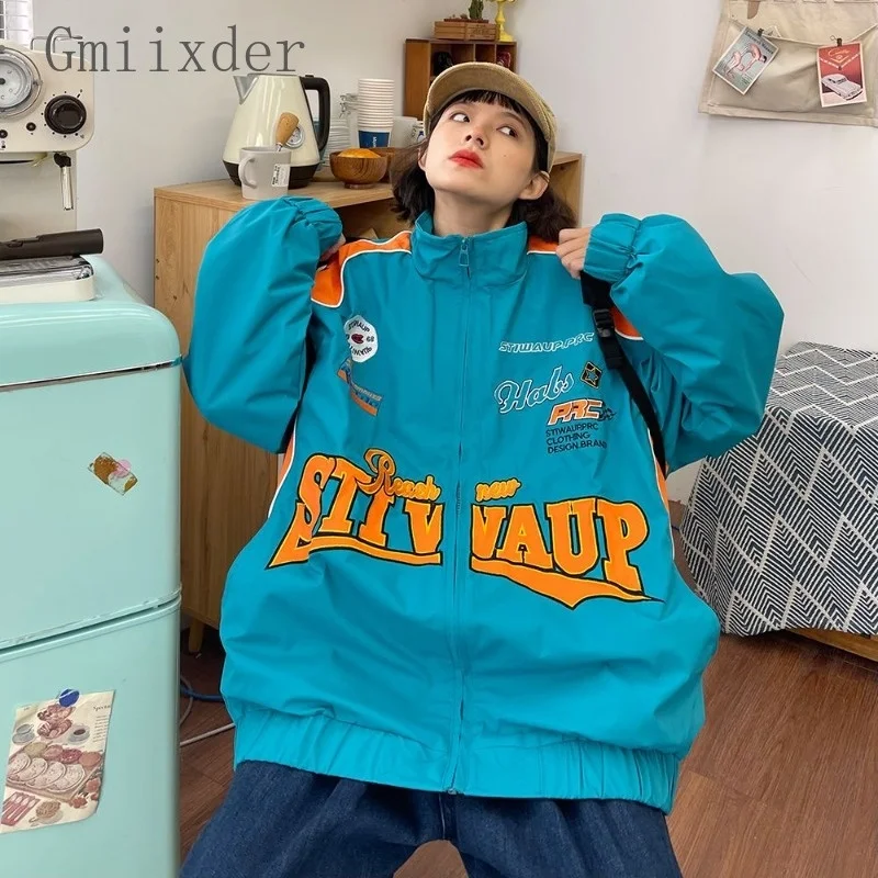 

Бейсбольная Униформа с цветными блоками для мужчин и женщин, новинка на весну и осень, свободная куртка с буквенным принтом Y2K, куртка Bf в американском стиле для пар