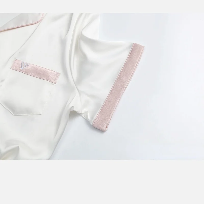 QWEEK Silk Women's Pajamas Plus Size Sets Sleepwear Heart Embroidery Nightwear Female Woman 2 Pieces Pijama Pyjamas 3XL 4XL