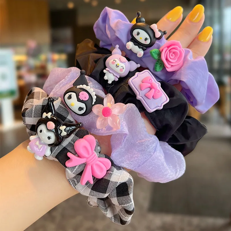 

Sanrio Kuromi серия аниме охватывающий большой кишечник повязка для волос девушка сердце бант простая решетка мультфильм милые аксессуары для волос