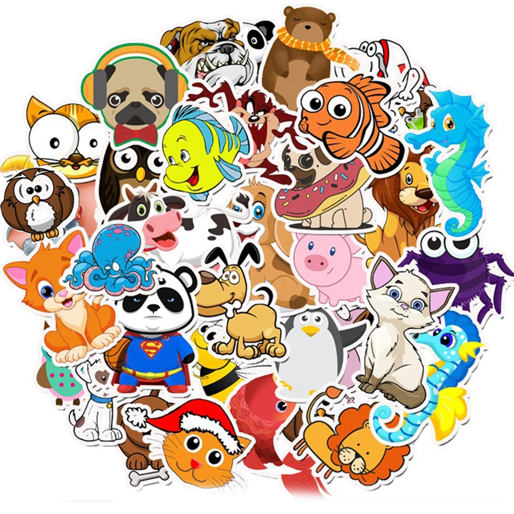 

50PCS Cartoon Animals Stickers Laptop Guitar Luggage Fridge Phone Bike Waterproof Graffiti Sticker Decal Kid Classic Toys