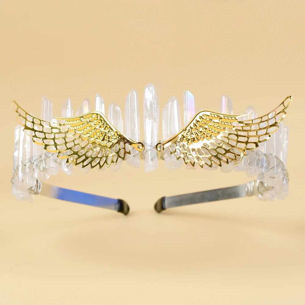 

White Crystal Wing Bridal Hair Accessories Headpiece Raw Hair Quartz Pendants Headwear Mermaid Wedding Piece Crown Tiara