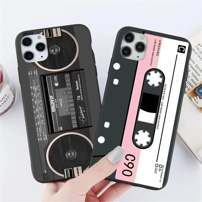 

Vintage Cassette Tape Retro Soft Phone Case For iPhone 11 12 13 14 Pro Max Mini X XS Max XR 7 8 11 Plus SE Full Protection Cover