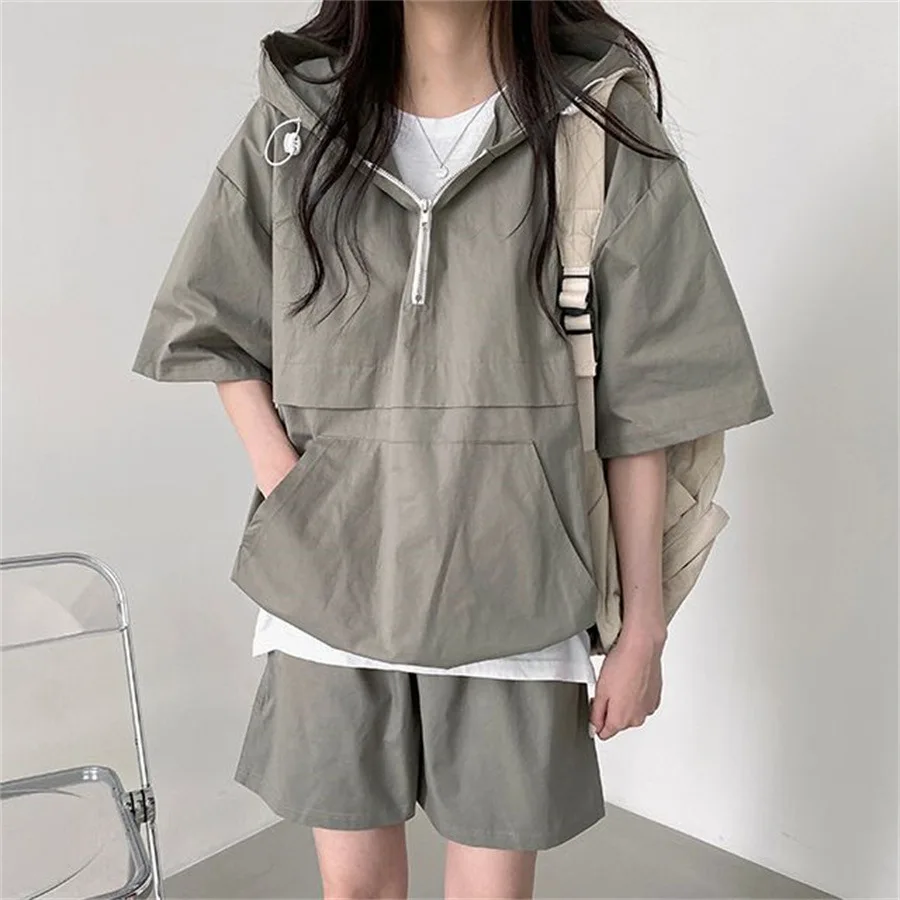 Hooded Sleepwear Korean Style Women Pajamas Shorts Sets Pijama Loungewear Summer Two Piece Set Zipper Night Wear Home Suit