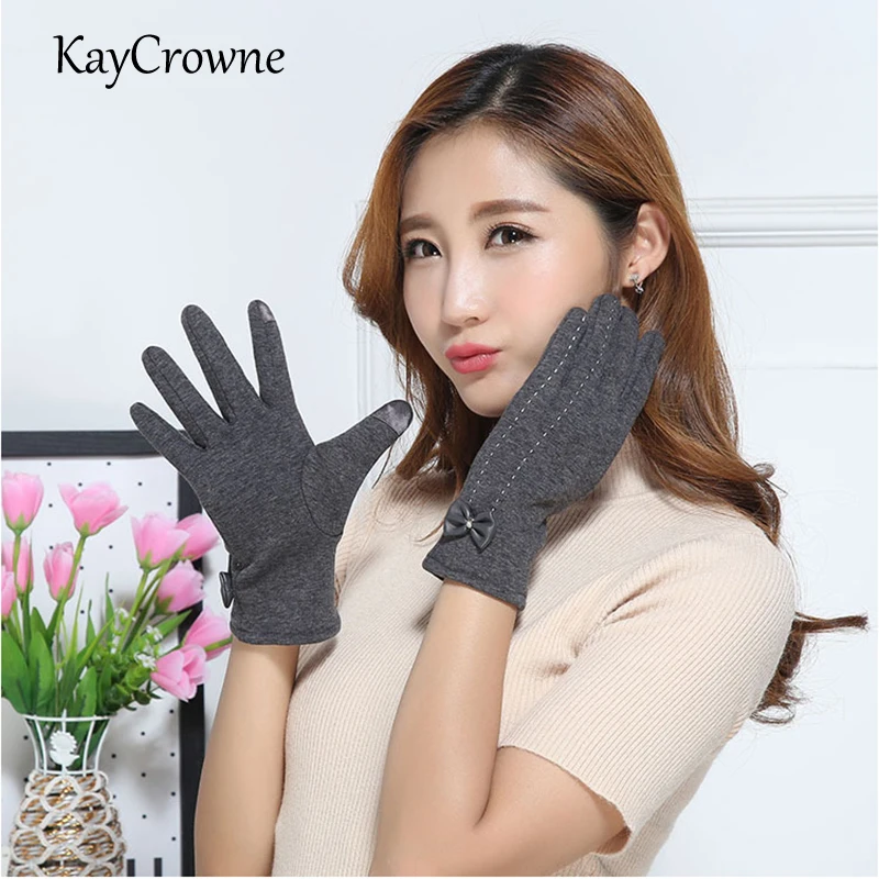 KayCrowne Fashion Grace Lady Glove Women Winter Elegant Rosette Touch Screen Driving Keep Warm Windproof Black Female Glove G213