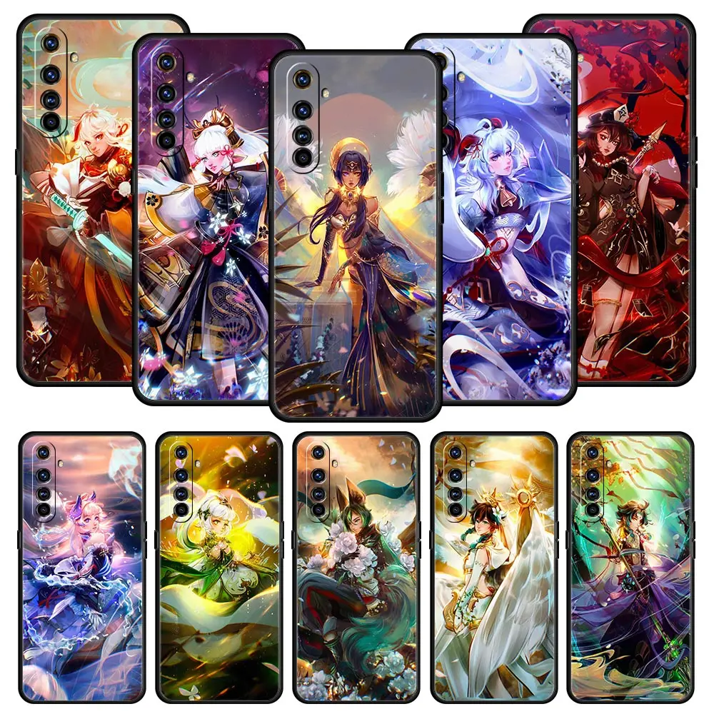 Чехол для телефона Genshin Impact Anime OPPO Realme 9 8 7 6 GT2 Pro Plus 5G C35 C25 C21 C11 C3 8i 9i GT Neo 2 3 Черный