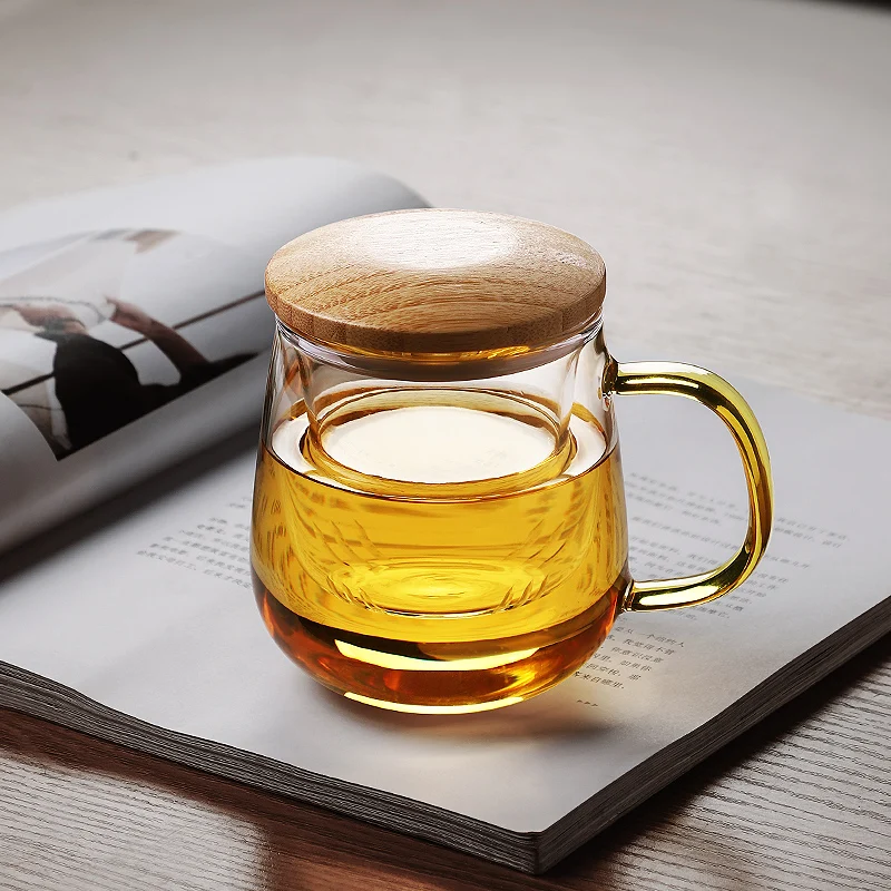 Стеклянная Кружка ONEISALL, чайная чашка со стеклянным ситечком и бамбуковой крышкой, 450 мл, кружка Cofee без свинца, термостойкая