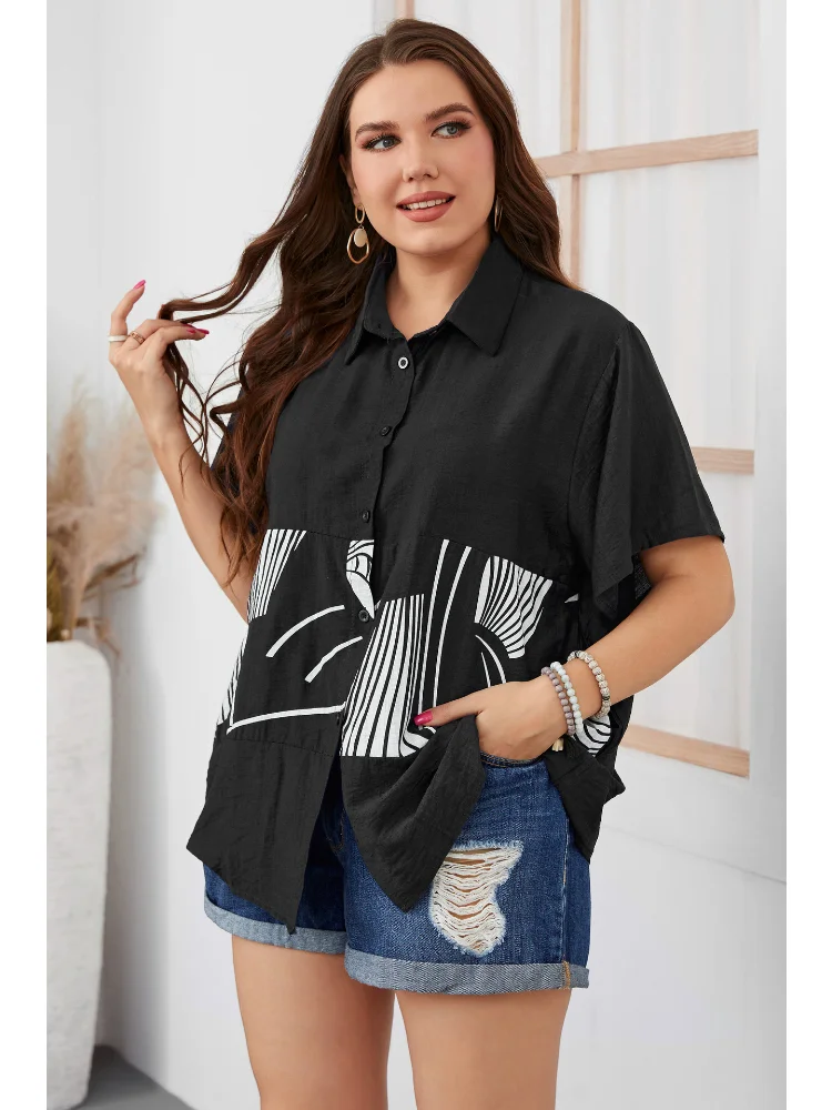 Summer women loose navy blue daily casual slimming ladies shirts women plus size clothing  ladies tops