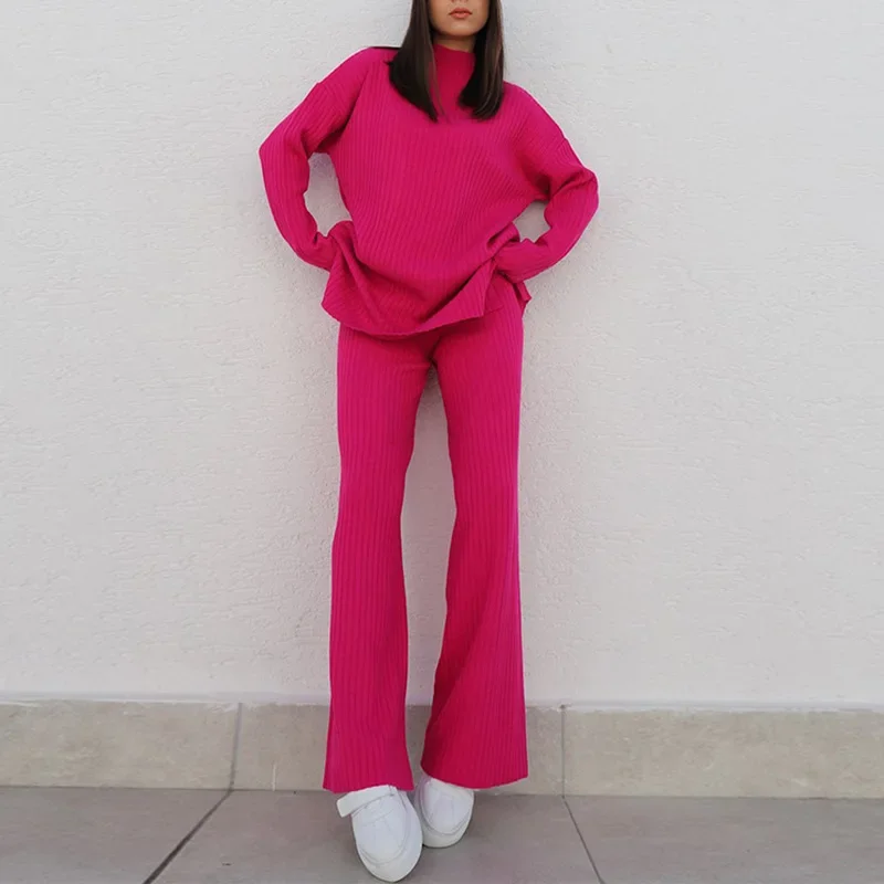 Однотонный трикотажный комплект из двух предметов повседневный Топ с длинным