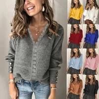 pullovers women sweaters 2021 new bud silk v neck head loose long sleeved solid color sweaters women fashion yxz8708