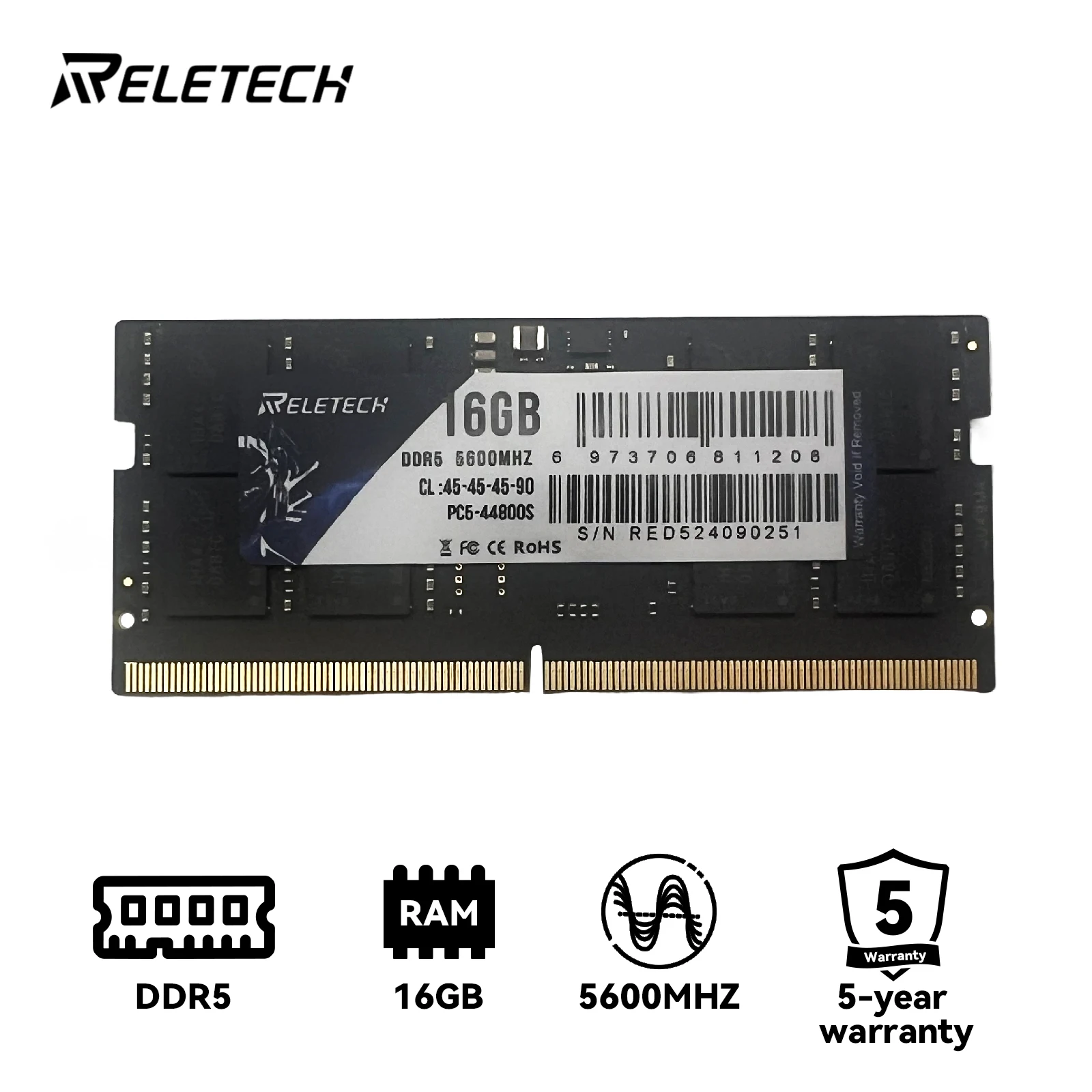 Память для ноутбука Reletech DDR5 Ram 4800 МГц 5600 RAM 16 ГБ 32 CL45 Memoria 1 В