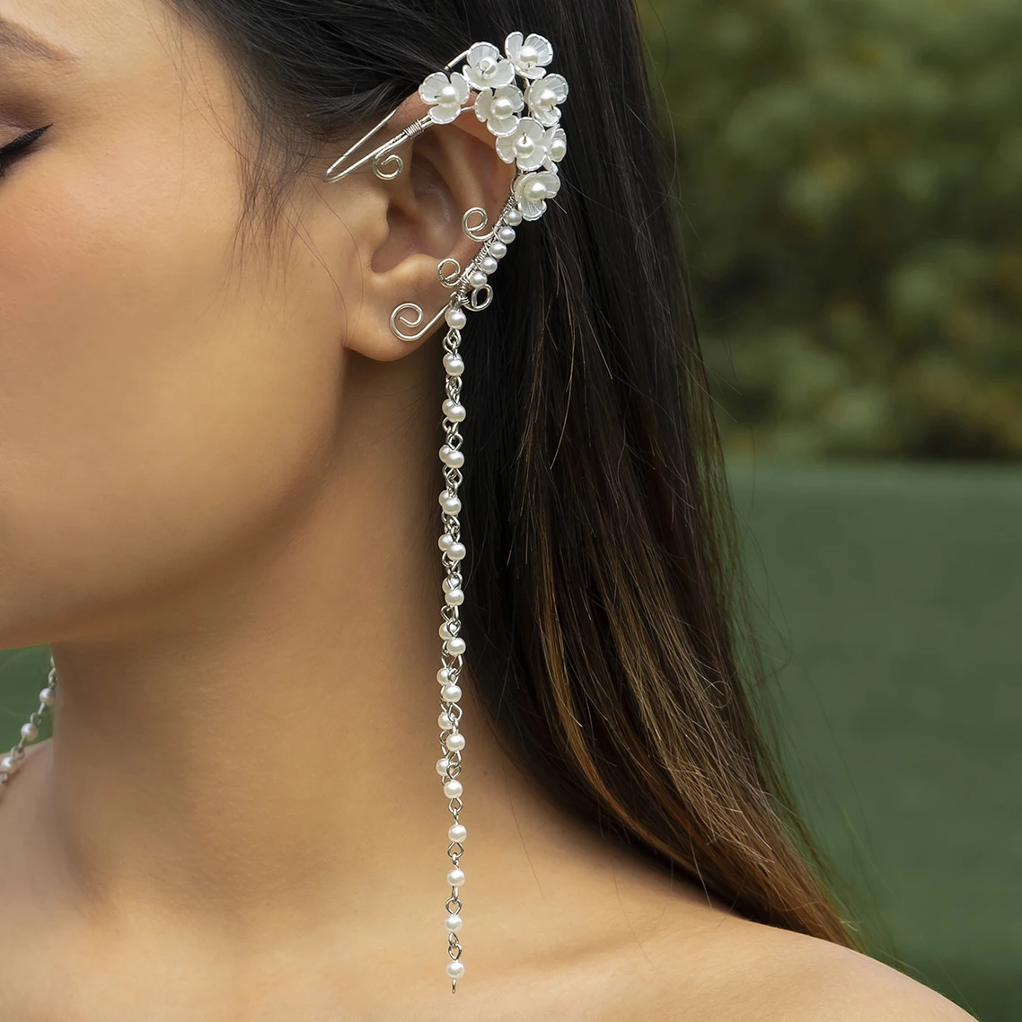 

Ingemark 1PC Elegant Elf Long Tassel Clip Earrings for Women Wed Bridal Retro No Piercing Imitation Pearl Ear Cuff Jewelry Gift