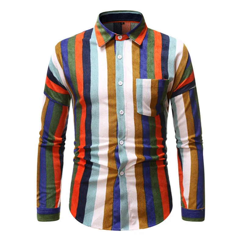 High-end Explosive Spring and Autumn Season New Style Temperament Handsome Stripe Shirt Men Shirts Loose Wide Sleeves Men Shirts