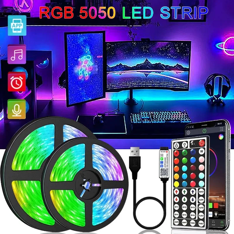 

RGB Led Strip Lights 5V USB Flexible Ribbon Diode Led Strip 5050 Neon TV Backlights Luces Led Bluetooth Gaming Room Decoration