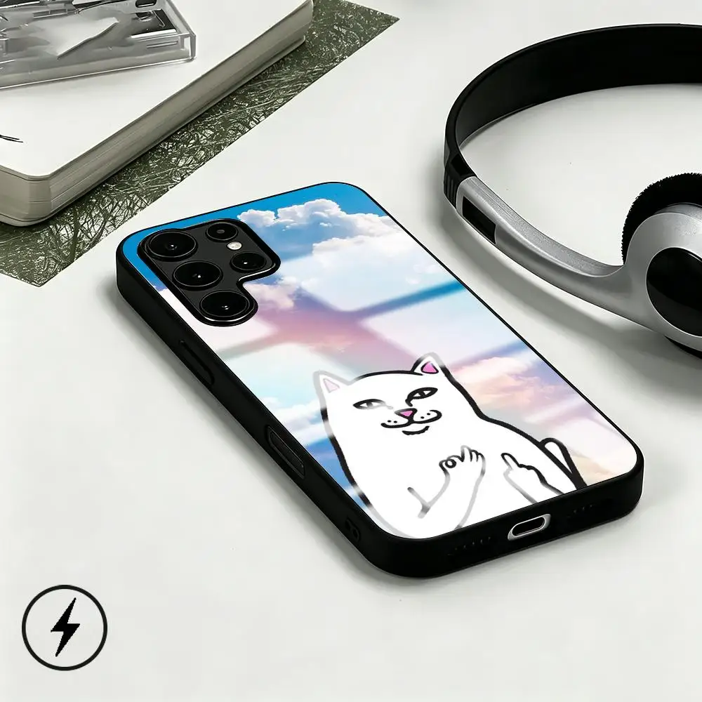 Фото Милый чехол для телефона с изображением кошки R-RIPNDIPes для Samsung S26 S25 S24 S23 S22 S21 S20 Plus Ultra Note20, стеклянный магнитный чехол №2
