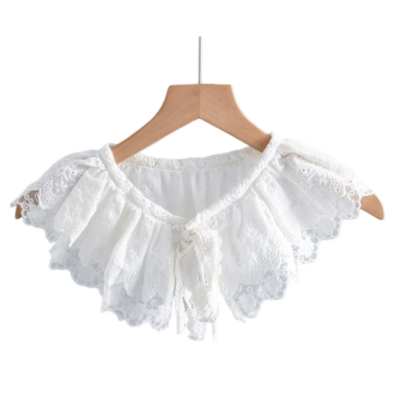 

Ruffle Neckline Capelet Women Elegant Self-Tie Crochet Lace Faux Collar Shawl
