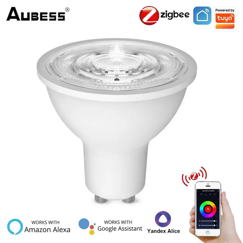 

Умсветильник светодиодные лампы Tuya Zigbee GU10 RGB, приглушаемые светильники с дистанционным управлением, работает с Alexa Google Home Яндекс. Алиса, 5 Вт