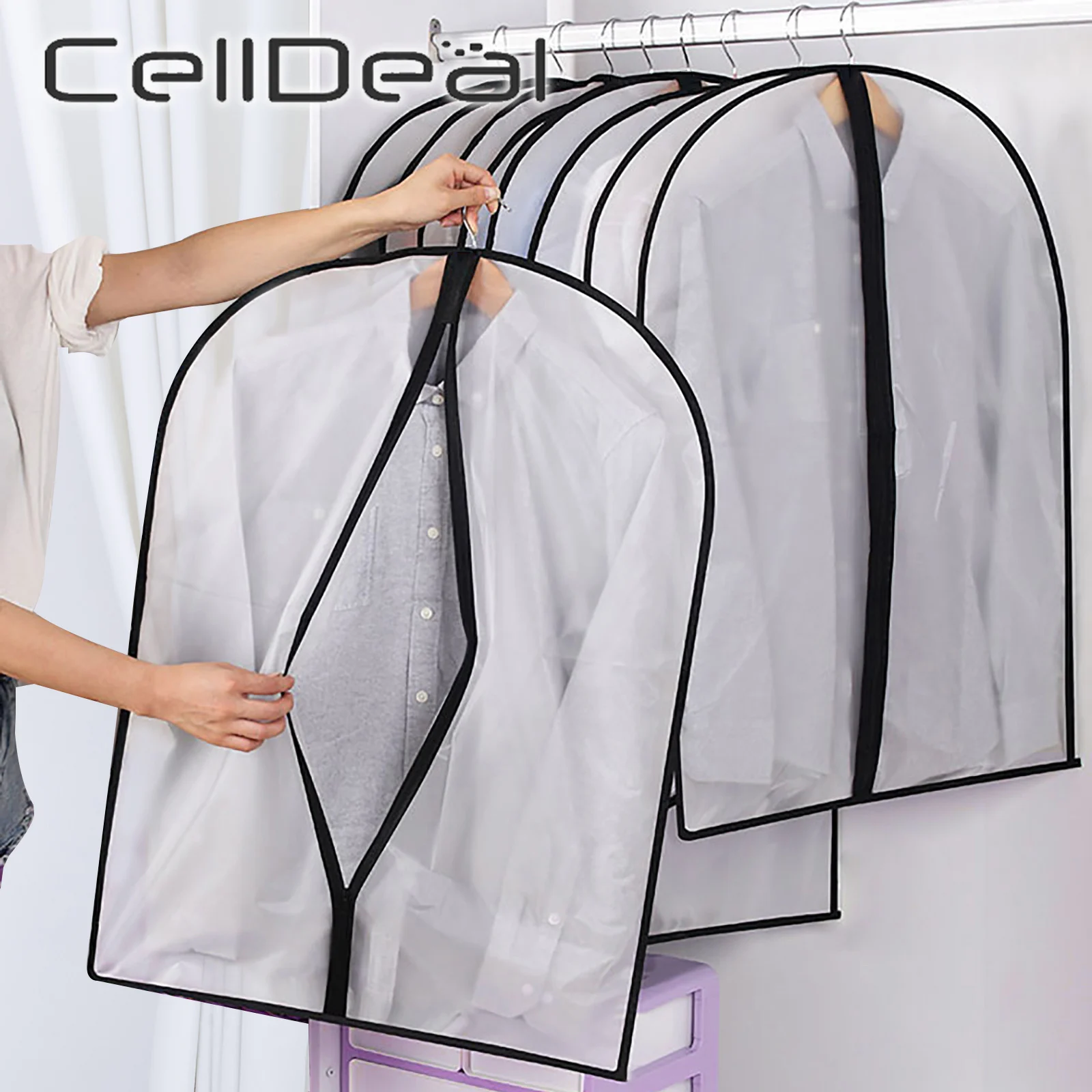 5/10 Pcs Clothing Covers Clear Suit Bag Moth Proof Garment Bags Breathable Zipper Dust Cover Storage Bags for Suit Dance Clothes