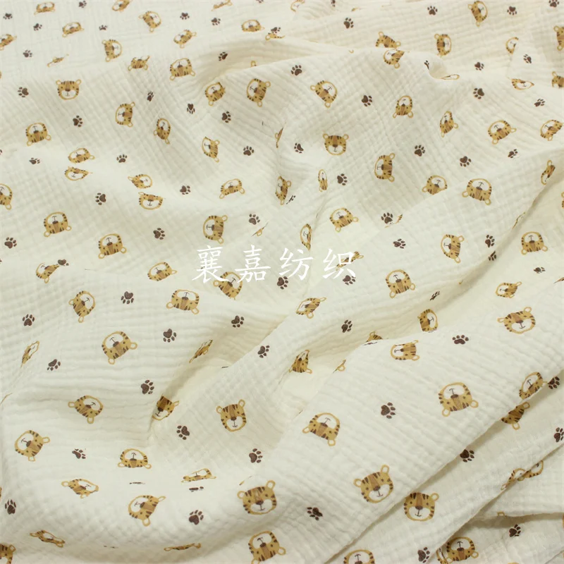 

Baby Cotton Gauze Crepe Tiger Head Printed Baby Clothes Bib Wrapping Fabric