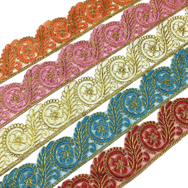 

1/3/5 Yards Embroideried Lace Trims 3D Gold Thread Ethnic Webbing Tapes for Clothes Decor DIY Sewing Jacquard Applique Decor