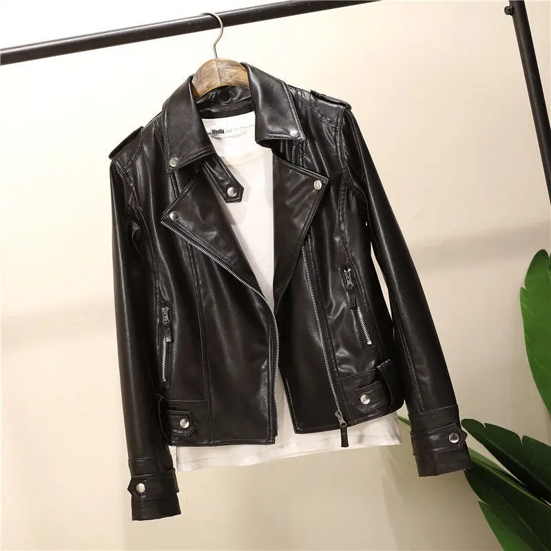 Clothing Women's Spring and Autumn Korean Version Slim Fashion Short Pu Motorcycle Clothing Leather Jacket Women's Coat Japan