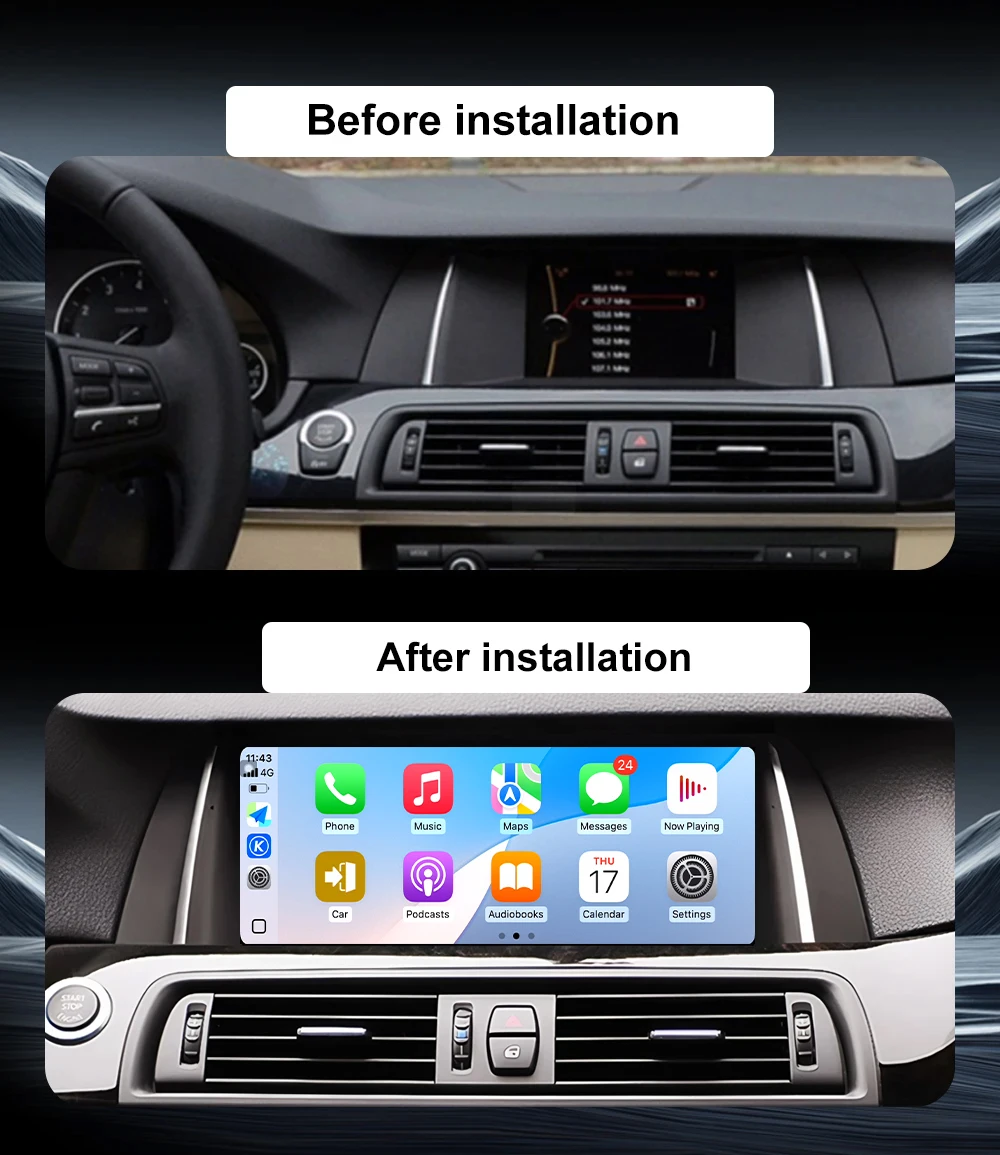 Фото Carplay для BMW 5 серии F10 F11 2011-2017, Android Auto, автомобильная мультимедийная система, видеоплеер, Bluetooth, GPS-навигация, DSP, стерео №2