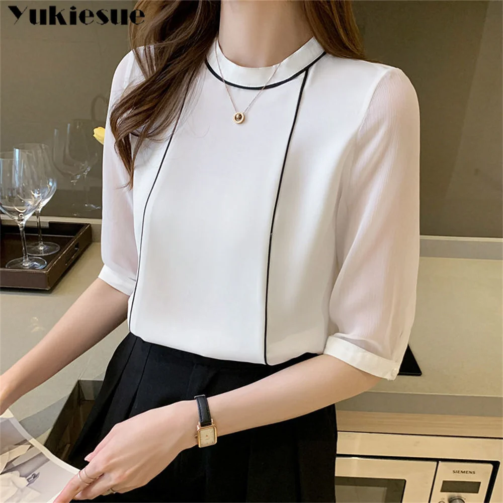 

Elegant Women's summer blouses OL offical chiffon casual woman tops women shirt blouse chemise femme blusas blusa feminina white