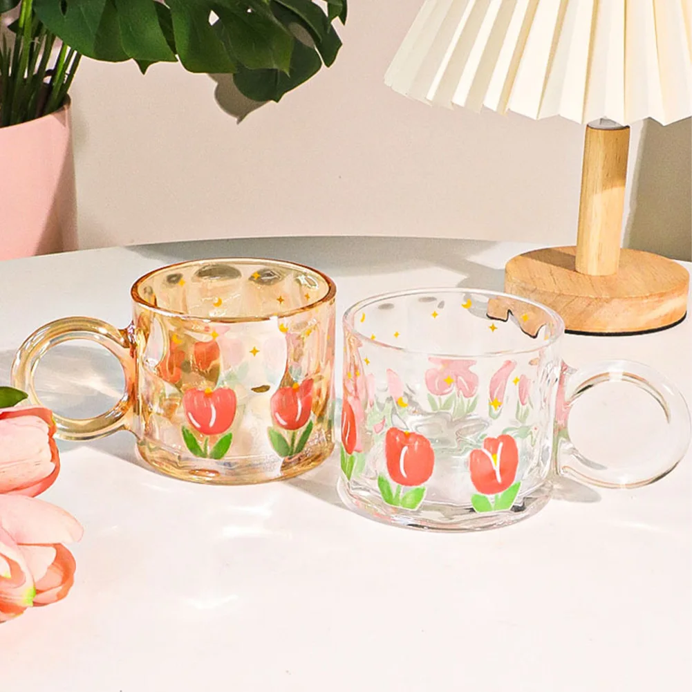 

300ml Ins Glass Cup Cold Coffee Mug Creative Tulip Water Cup Big Ear Water Cup Wine Glasses Cup With Handle Cocktail Whisky Cups