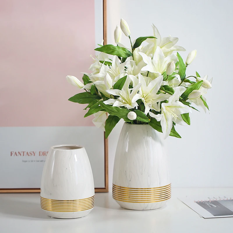

1pc Golden Round Ceramic Vase Marbled Nordic Minimalist INS Style Marble Pattern Flower Arrangement Home Decoration Ornaments