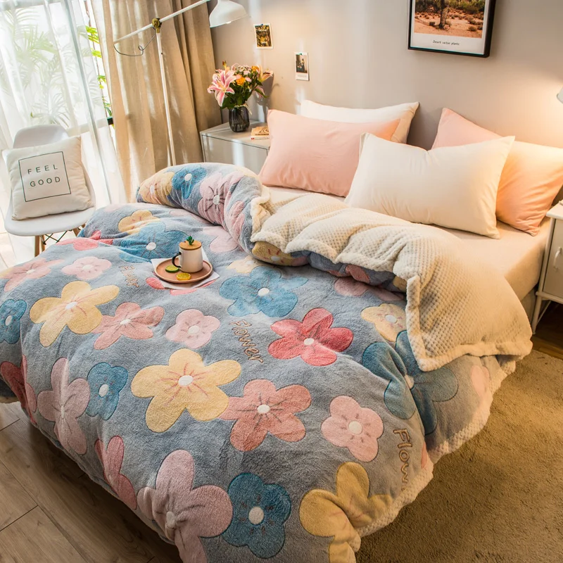 

Thick Winter Coral Fleece Duvet Cover Soft Dual-layer Blanket Dual-use Warm Short Plush Quilt Cover RU Warehouse