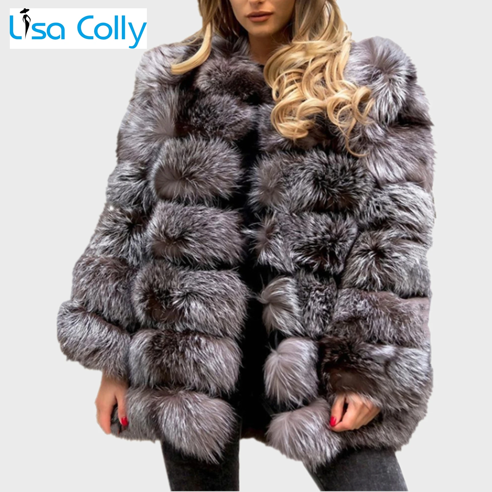 Women Winter Elegant Natural Artifical Fur Coat Jacket Long Sleeve Faux Fur Black Coat Overcoat Female Fur Jacket Outwear
