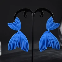 new graceful ins alloy spray paint vacation style blue ocean mermaid fishtail white earrings ear studs ear clips for women