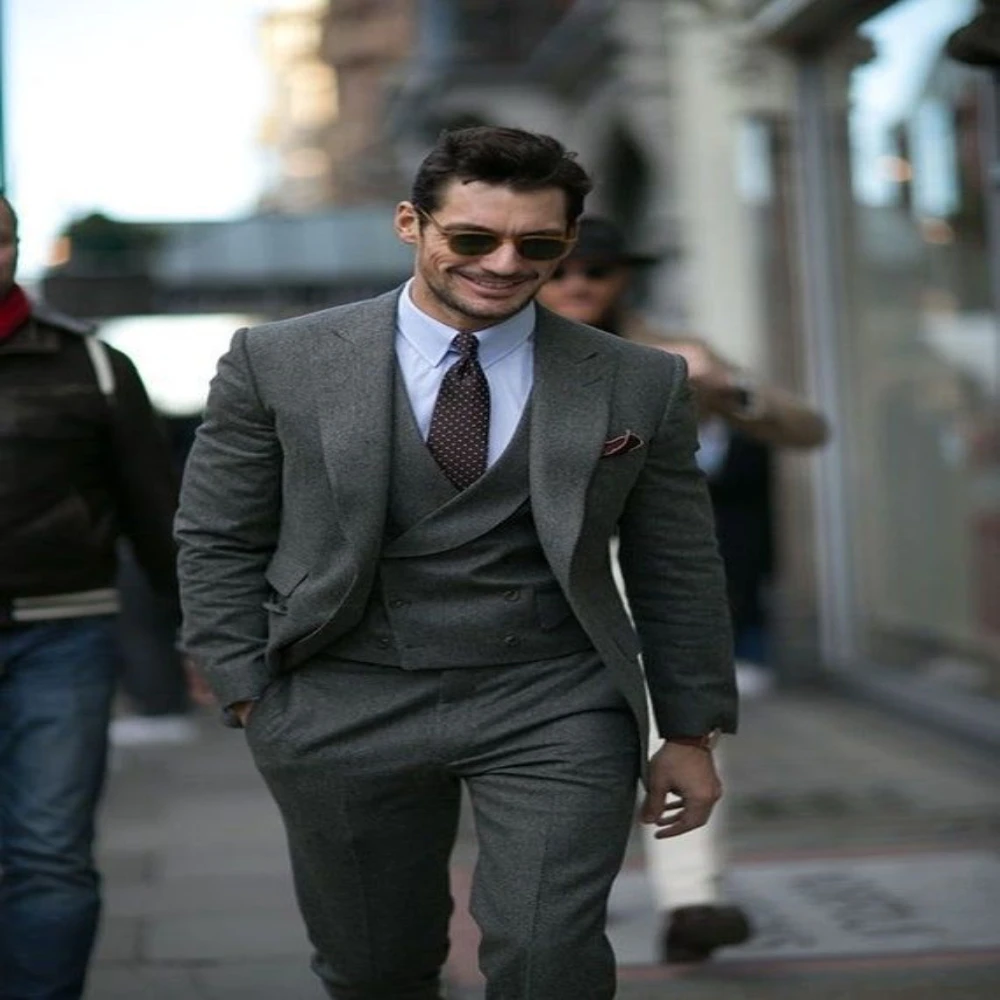 

Men Grey Tweed Suit for winter wedding grey groomsmen Suit 2 Piece Suit Gift For men Slim Fit Suit wedding suit for Groom, men W