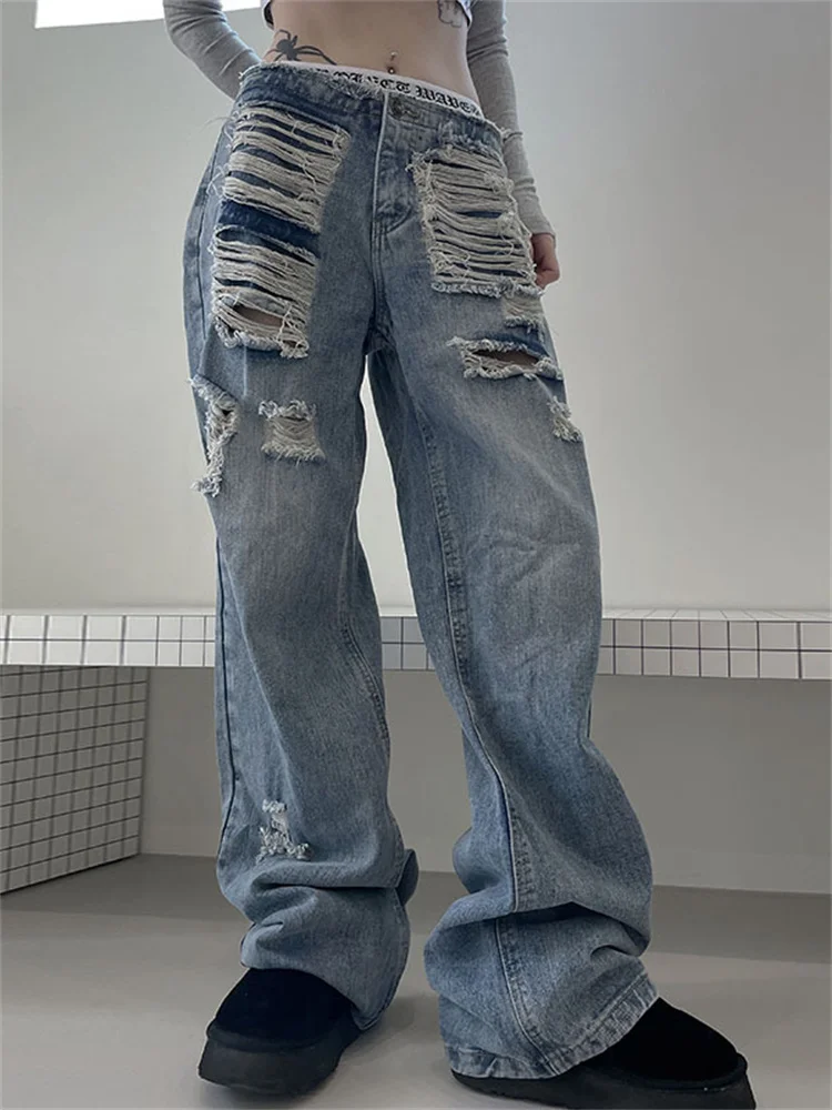 

2023 New Vintage Street Shoot Jeans Low Waist Fashion Korean Women'S Straight Jean Pants Y2k Streetwear Casual Denim Trousers